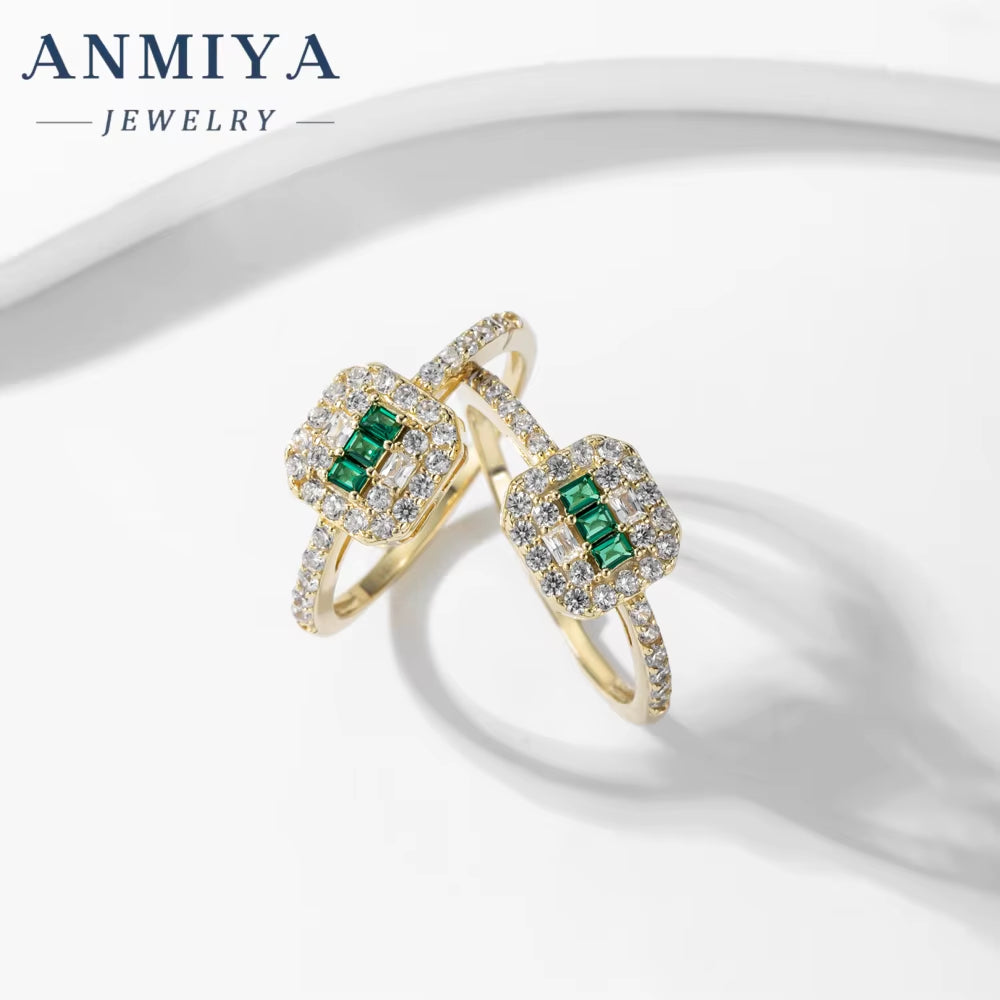 Vintage 925 Sterling Silver Square Green Glaring Emerald Rings Anniversary Gift Dubai Gold Wedding Bands for Women