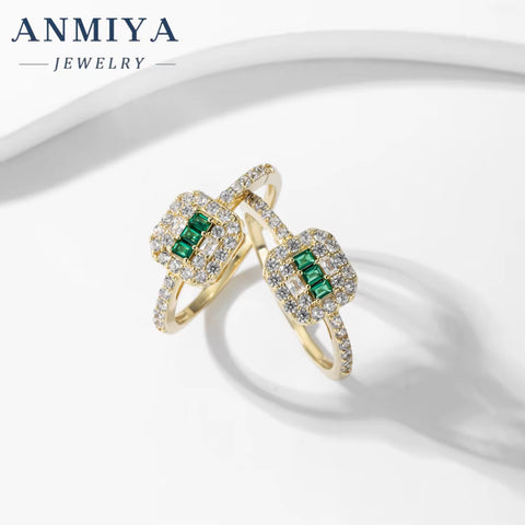 Vintage 925 Sterling Silver Square Green Glaring Emerald Rings Anniversary Gift Dubai Gold Wedding Bands for Women