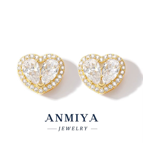 Classic 925 Sterling Silver 18K Gold Plated Women'S Jewelry Set 8Mm Cubic Zirconia Diamond Stud Earrings Party Anniversary