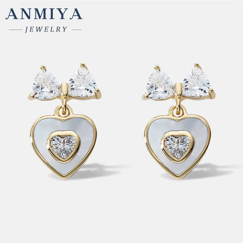 Hotsale 2024 Heart Bow Lovely Drop Earrings 925 Sterling Silver Zircon 18K Gold Filled Lady Sweet Heart Stud Earrings