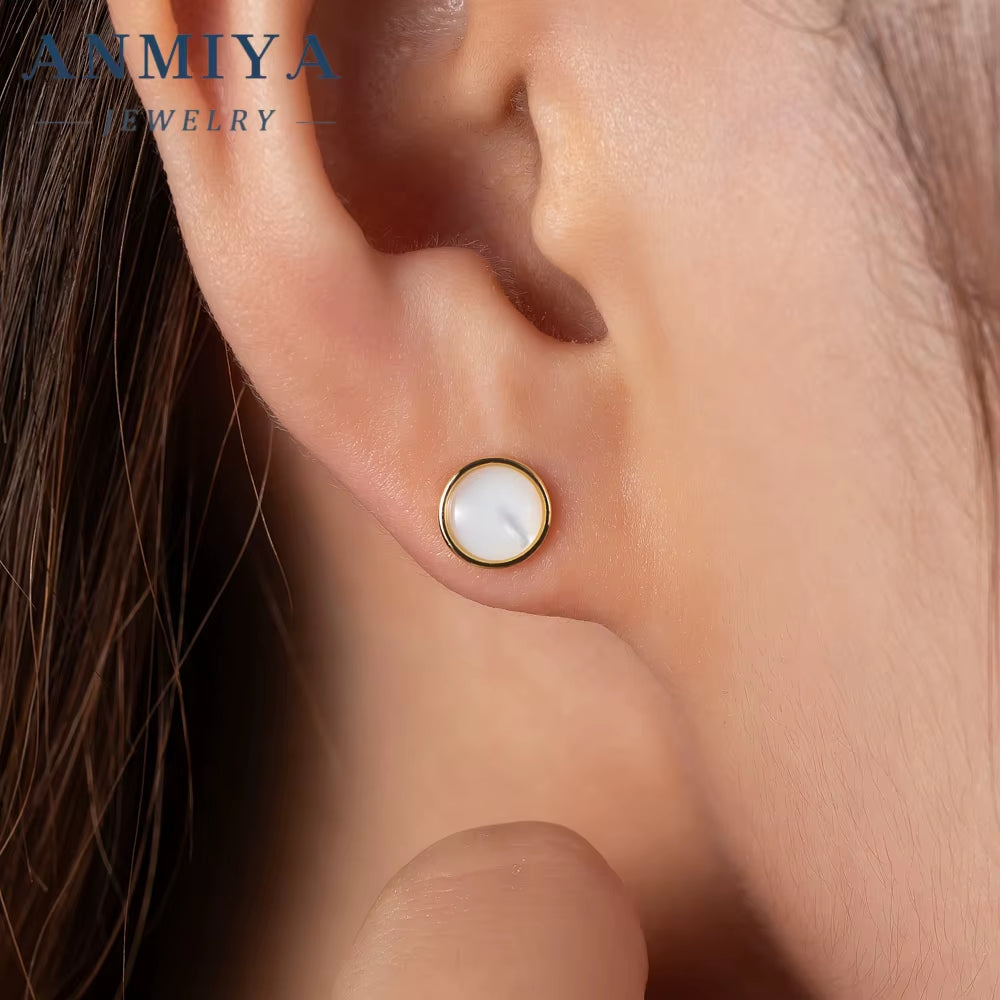ANMIYA 18K Gold Fashion Jewelry White Shell 925 Silver Wholesale Earrings for Female Women