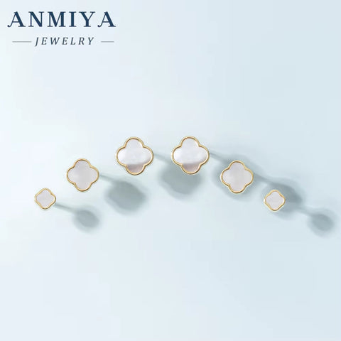 Four Leaf 925 Silver Needle Clover Earrings 3Pairs Jewelry Earrings Set White Shell Clover Stud Earrings for Women or Girls