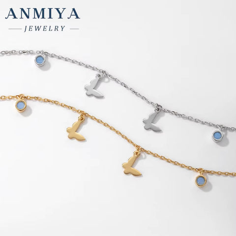 Accessory Jewelry Sterling 925 Jewelry Shiny Zircon Butterfly Pendant Tassel Anklet for Women Wholesale