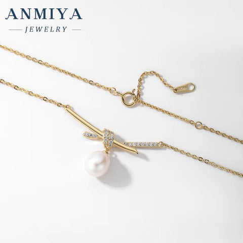 18K Solid Gold Baroque Pearl Necklace Single Pearl Collarbone Jewelry with 925 Sterling Silver Luxury Gold Pearl Necklace