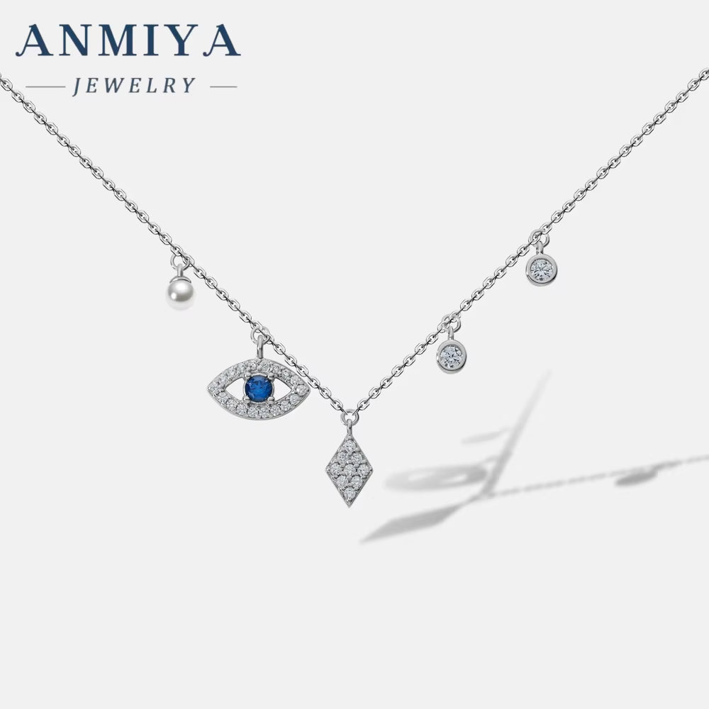 Tassels Summer Fashion Jewelry Hollow Out Zircon Evil Eye Necklace 925 Sterlings Silver Collarbone Necklace