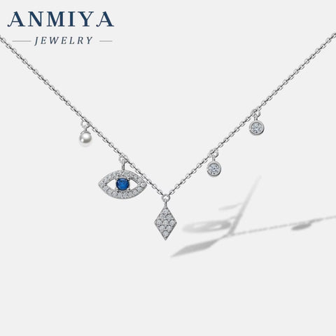 Tassels Summer Fashion Jewelry Hollow Out Zircon Evil Eye Necklace 925 Sterlings Silver Collarbone Necklace