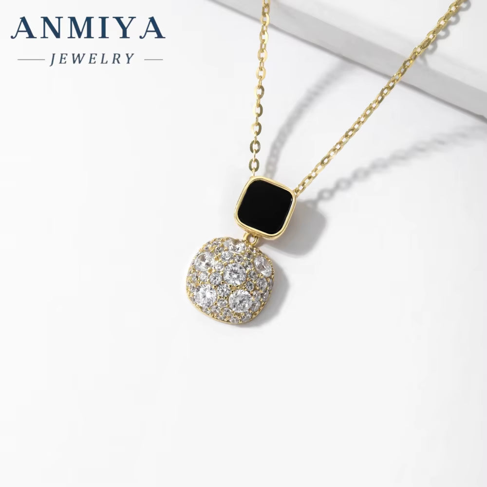 Women Earrings Black Zircon Necklace Rings Sets Square Pendant Necklaces Luxury Wedding Jewelry Set