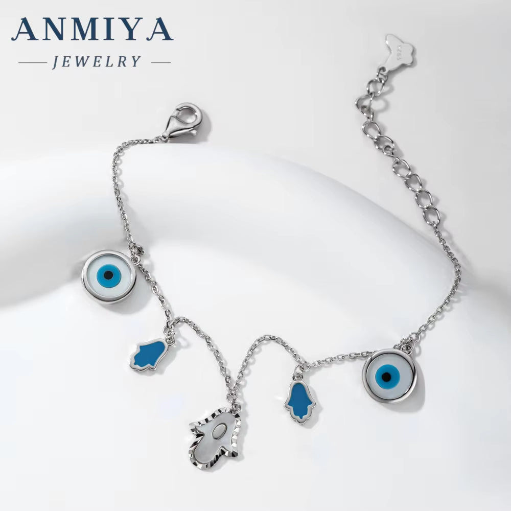 925 Sterling Silver Birthday Day Jewelry Gift Fine Jewelry Adjustable Link Chain Sparkling Blue Evil Eyes Bracelet for Women