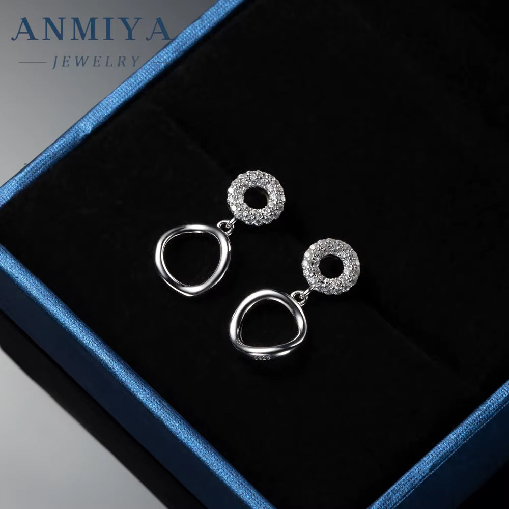 High Quality Wholesales Hollow Out round Shape Zircon Double round 925 Silver Dangle Stud Earrings for Women