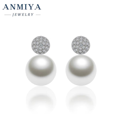 ANMIYA Classic Vintage Fashion 925 Silver Statement Cubic Zirconia Fresh Water Pearls Earrings
