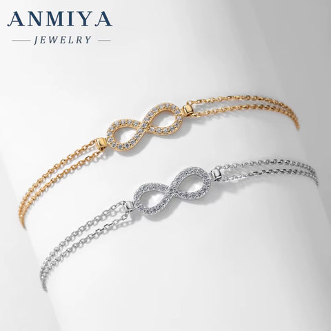 Fine Jewelry Elegant Gold Plated 925 Sterling Silver Double Layer Diamond Love Infinity Eternity Bracelet Woman
