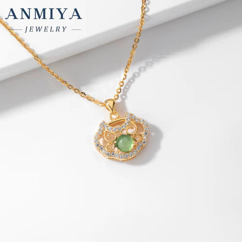 ANMIYA Niche S925 Sterling Silver Chrysoprase Lock Charm Pendant Necklace for Women Bestfriend Jewelry