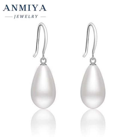 ANMIYA Girls Bridal Elegant Sterling Silver 925 Earrings Freshwater Pearl Hook Earrings