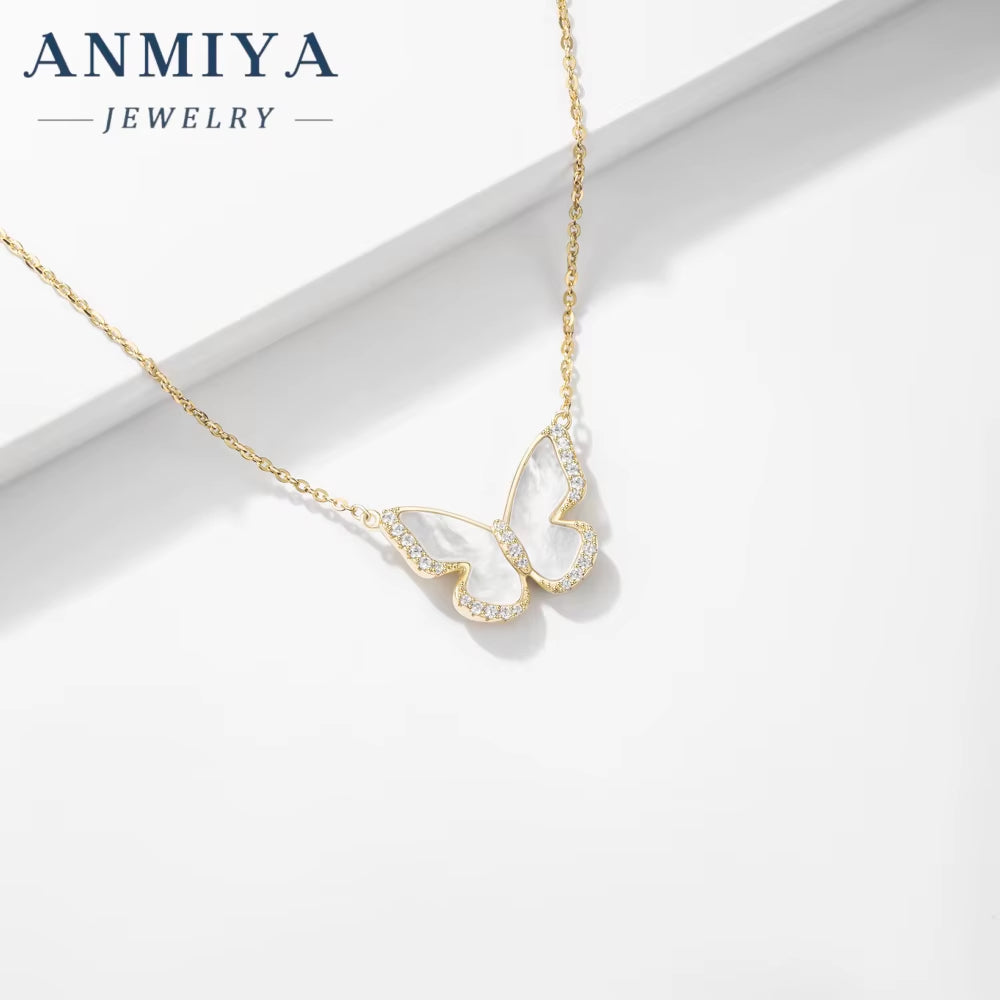 ANMIYA Fine Jewelry 925 Sterling Silver Necklace 18K 14K Gold Plated Butterfly Shape Charm Necklace