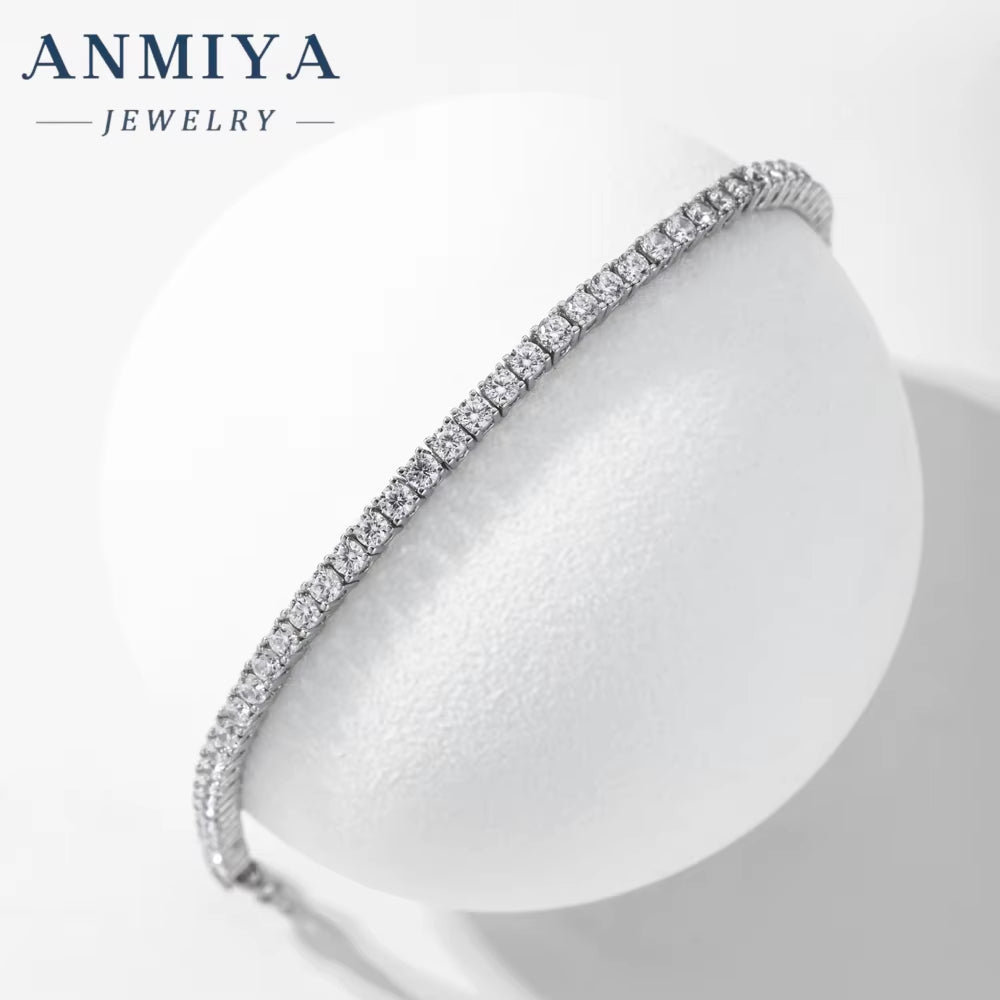 ANMIYA Tennis Bracelet 925 Sterling Silver Jewelry Leaf Bracelet Silver 925 Zircon Tennis Bracelet for Men Women