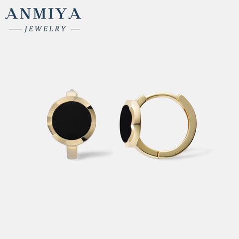 ANMIYA Black round 18K Gold Plated Classic Vintage Fashion Jewelry Hoop Stud for Girl Female Women