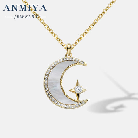 Fine Moon Shape Pendant White Shell Gold Plated Necklace Fashion 925 Silver Jewelry for Women Wholesale