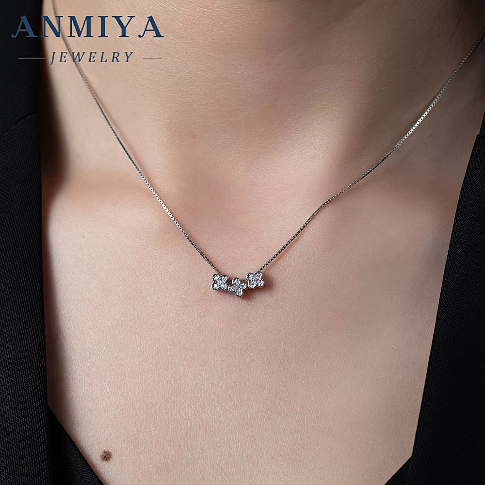 ANMIYA Exquisite Silver Multi Clover Simple Fine Chain True 925 Silver Jewelry Chain Necklace
