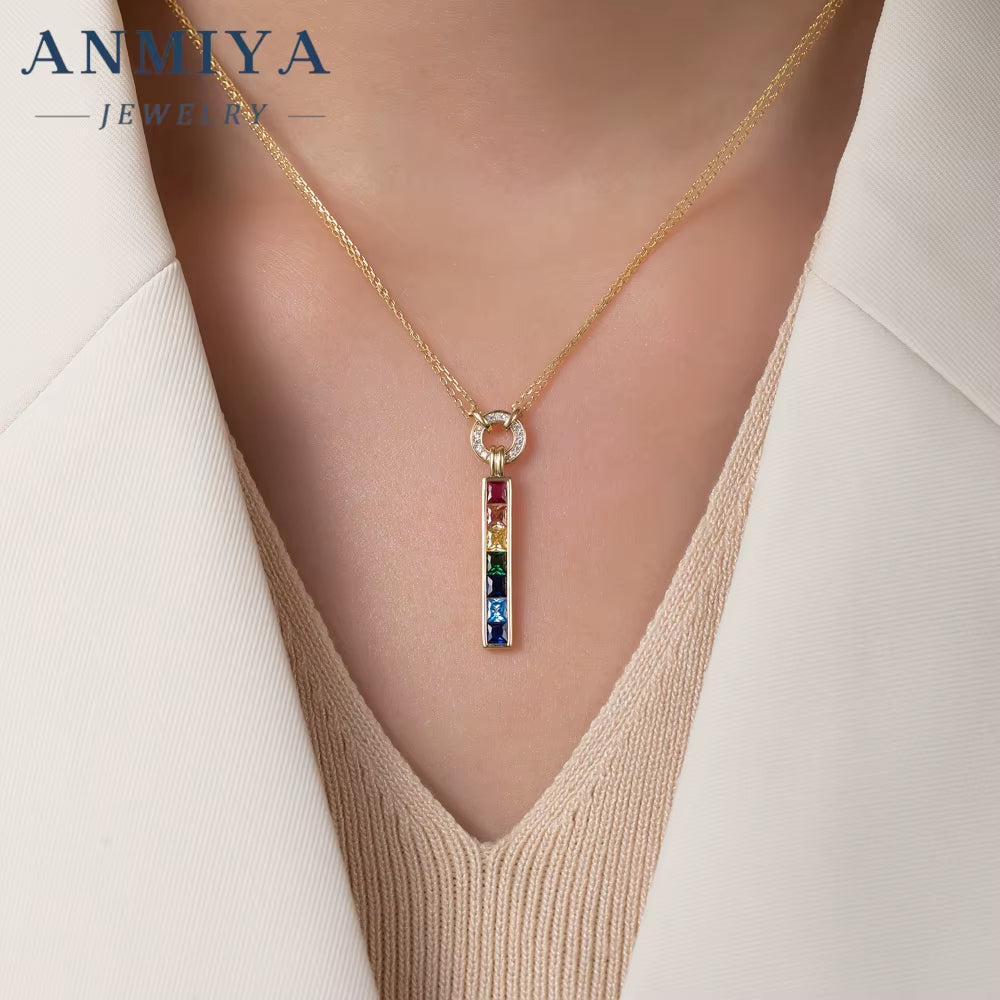 Colored Zircon Pendant S925 Silver Inoxidable Temperament Collarbone Necklace for Girls