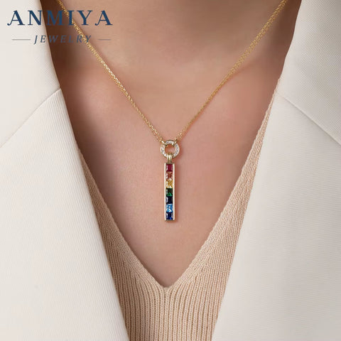 Colored Zircon Pendant S925 Silver Inoxidable Temperament Collarbone Necklace for Girls