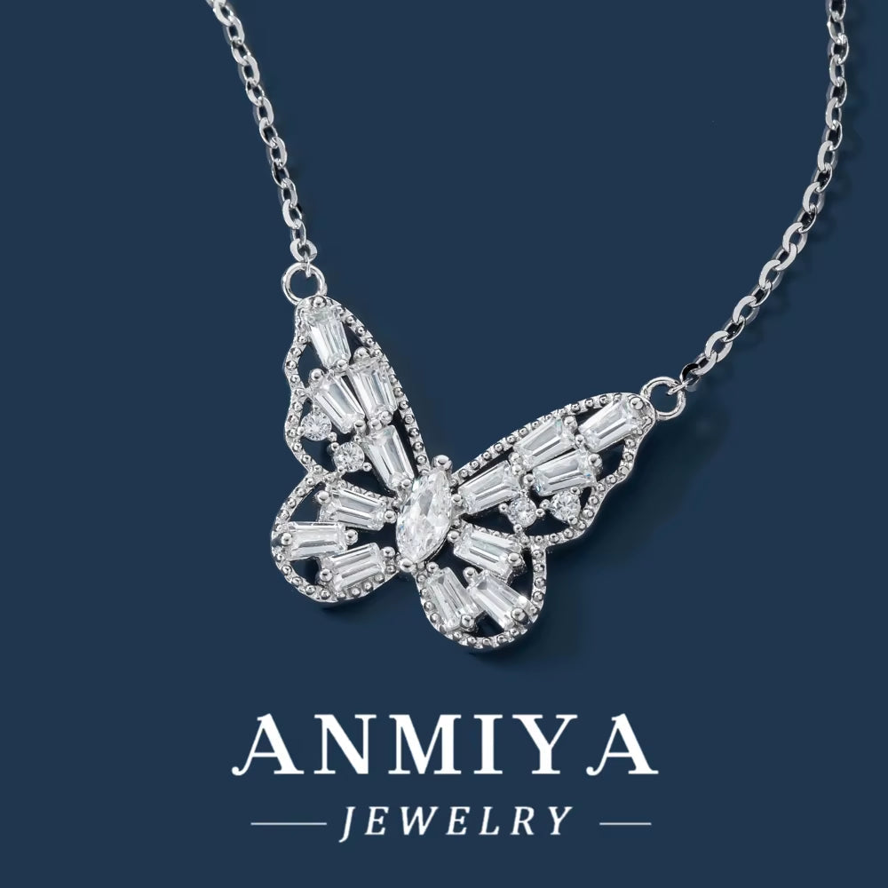 ANMIYA Stock Available Fine Jewelry Pendants Charms Women'S Ornament 925 Silver Butterfly Necklace