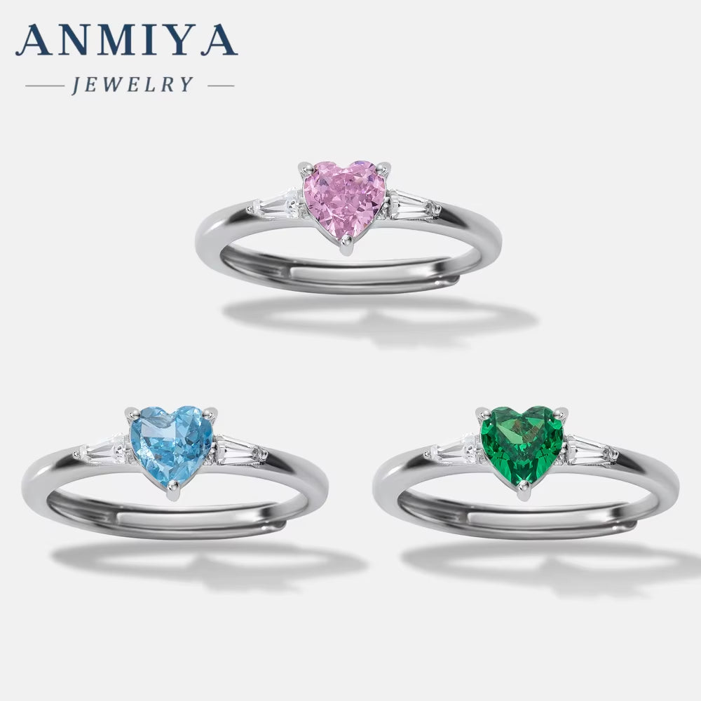 Manufacturer Luxury Beautiful Chunky Zircon 925 Silver Green Pink Blue Colorful Zircon Ring Set for Gift