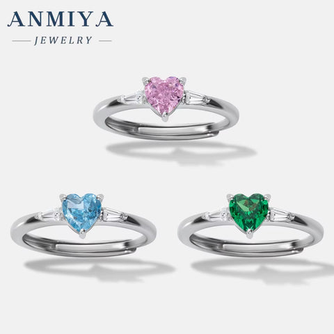 Manufacturer Luxury Beautiful Chunky Zircon 925 Silver Green Pink Blue Colorful Zircon Ring Set for Gift