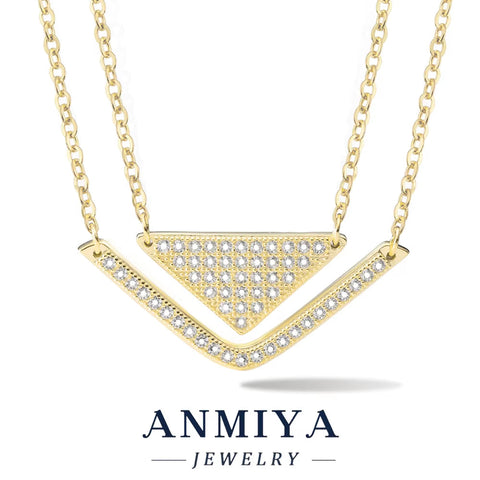 ANMIYA 925 Silver Certificate Bridal Layered Necklace Inoxidable Stereoscopic Fully-Jewelled Zircon Geometric Cute Gifts