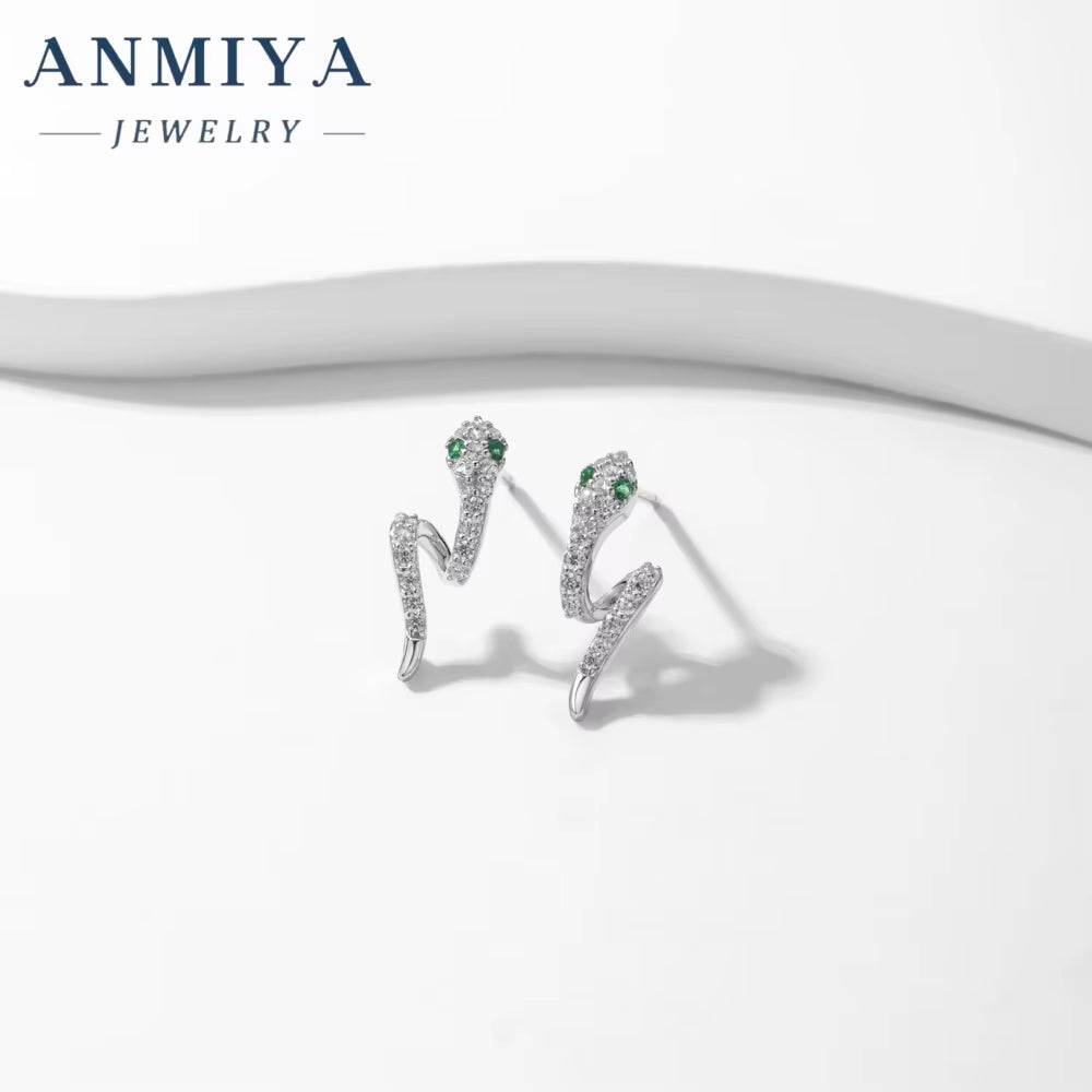 ANMIYA Fashion Jewelry Design Nice Snake Shape Silver 925 Stud Earrings for Men Women
