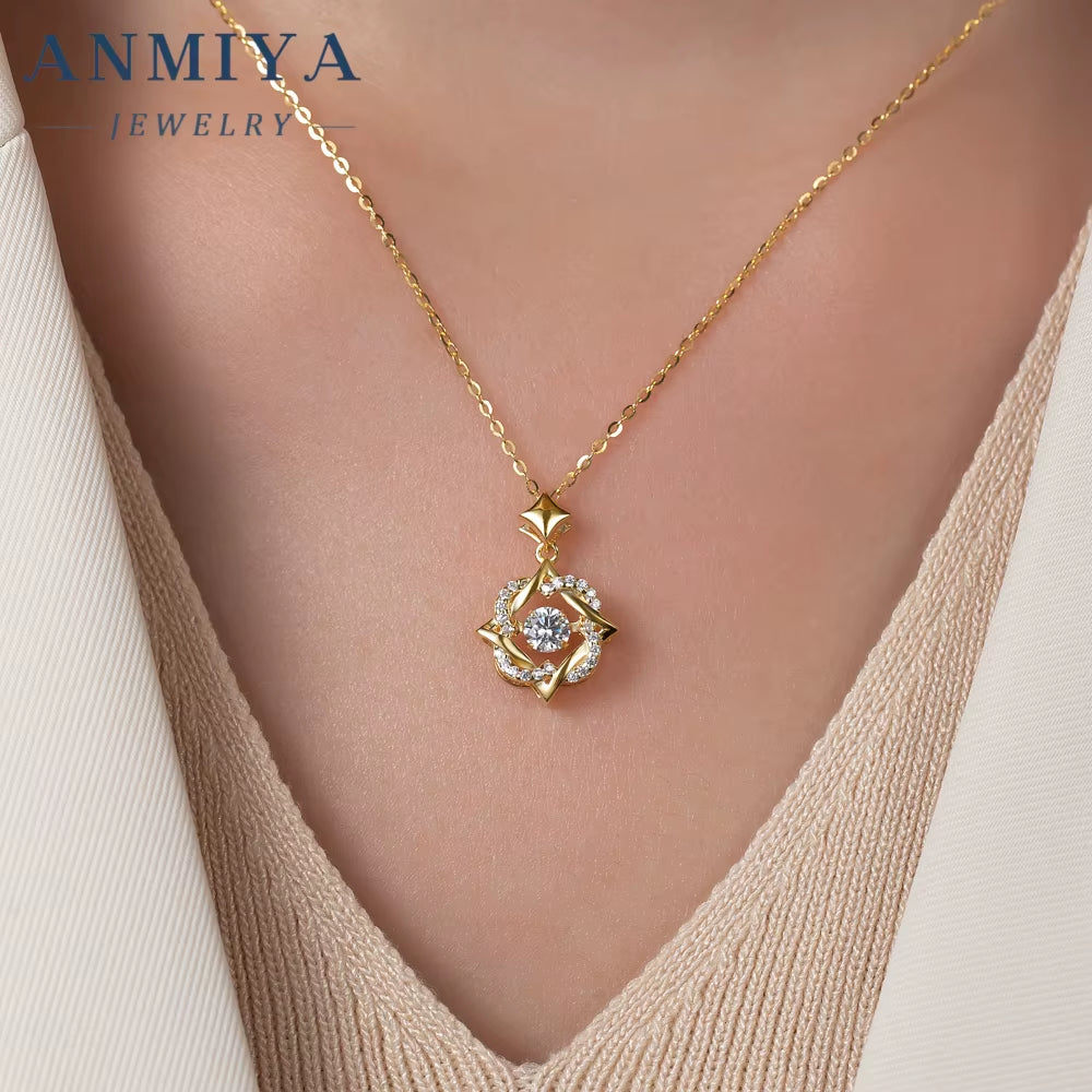 ANMIYA 925 Sterling Silver Necklace Girl Luxury Hexagram Pendant Necklace for Girlfriend