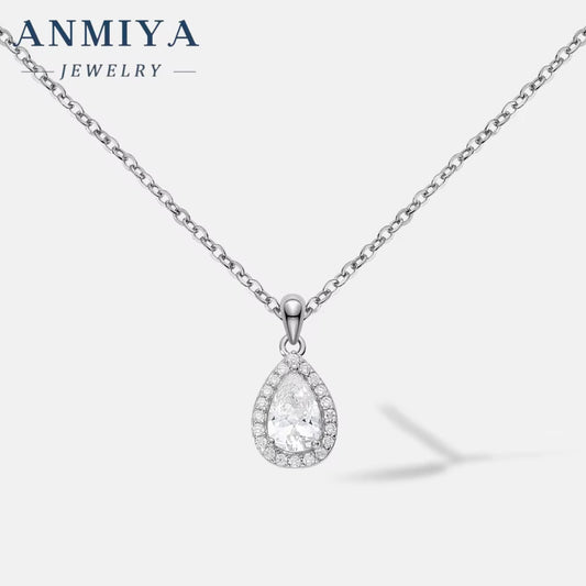 ANMIYA Classic 925 Sterling Silver Water Drop Pendant 5A Cubic Zircon Chain Necklace for Girl Fine Jewelry Set