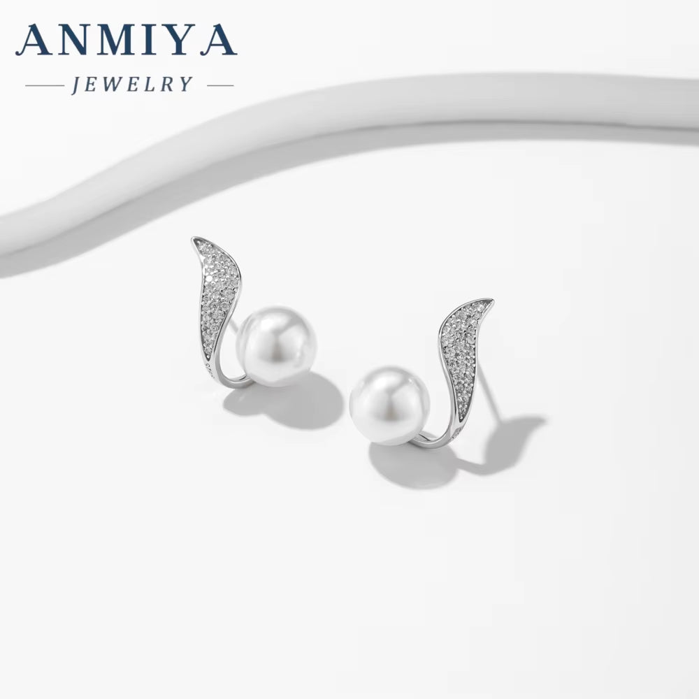 ANMIYA Ins Statement Fine Jewelry Earrings Women 925 Silver Cz Pearl Earrings