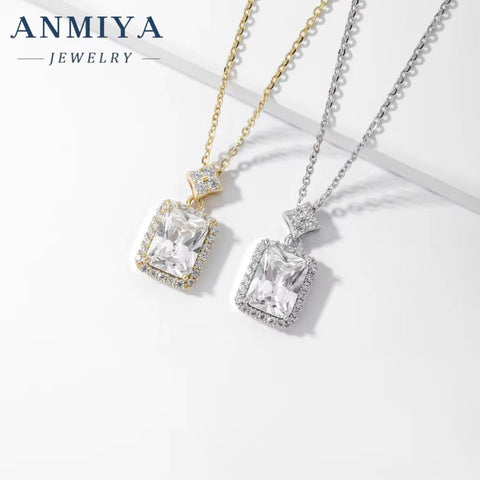 Fashion Jewelry Women 925 Sterling Silver Gold Plated Cubic Zircon Necklace Square Necklace for Women