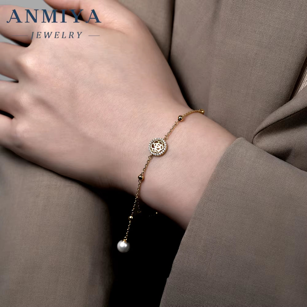 Antique Silver Jewelry Clover Bracelet, Bead Accents & Flower Cutouts, Pearl Tassel Charms for Evening Events