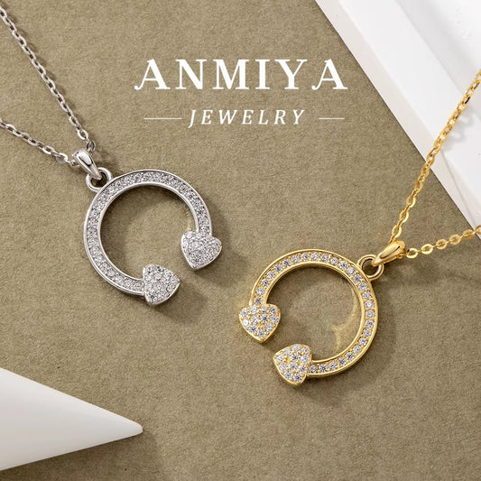 High Quality Dubai Classic 925 Silver 18K Gold Crescent Moon Pendant Necklace