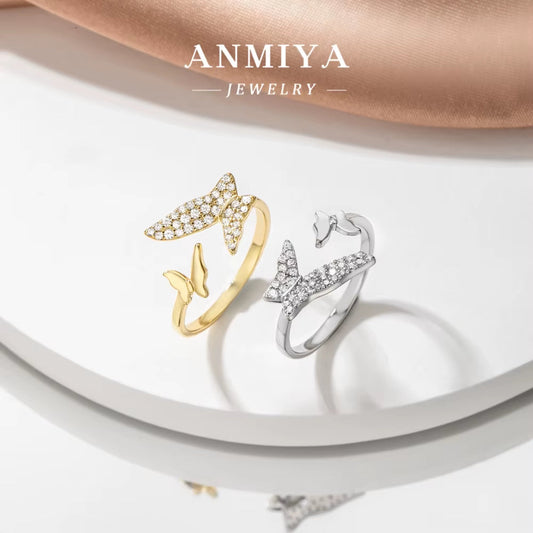 Trendy S925 Silver Rhodium 18K Gold Plated Moissanite Diamond Multiple Layer 5A Cubic Zircon Butterfly Adjustable Jewelry Ring