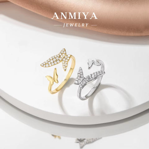 Trendy S925 Silver Rhodium 18K Gold Plated Moissanite Diamond Multiple Layer 5A Cubic Zircon Butterfly Adjustable Jewelry Ring