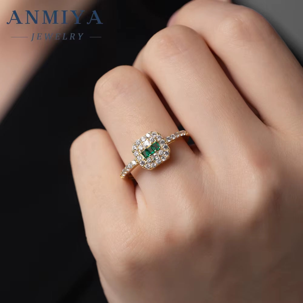 Vintage 925 Sterling Silver Square Green Glaring Emerald Rings Anniversary Gift Dubai Gold Wedding Bands for Women