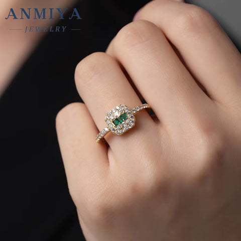 Vintage 925 Sterling Silver Square Green Glaring Emerald Rings Anniversary Gift Dubai Gold Wedding Bands for Women