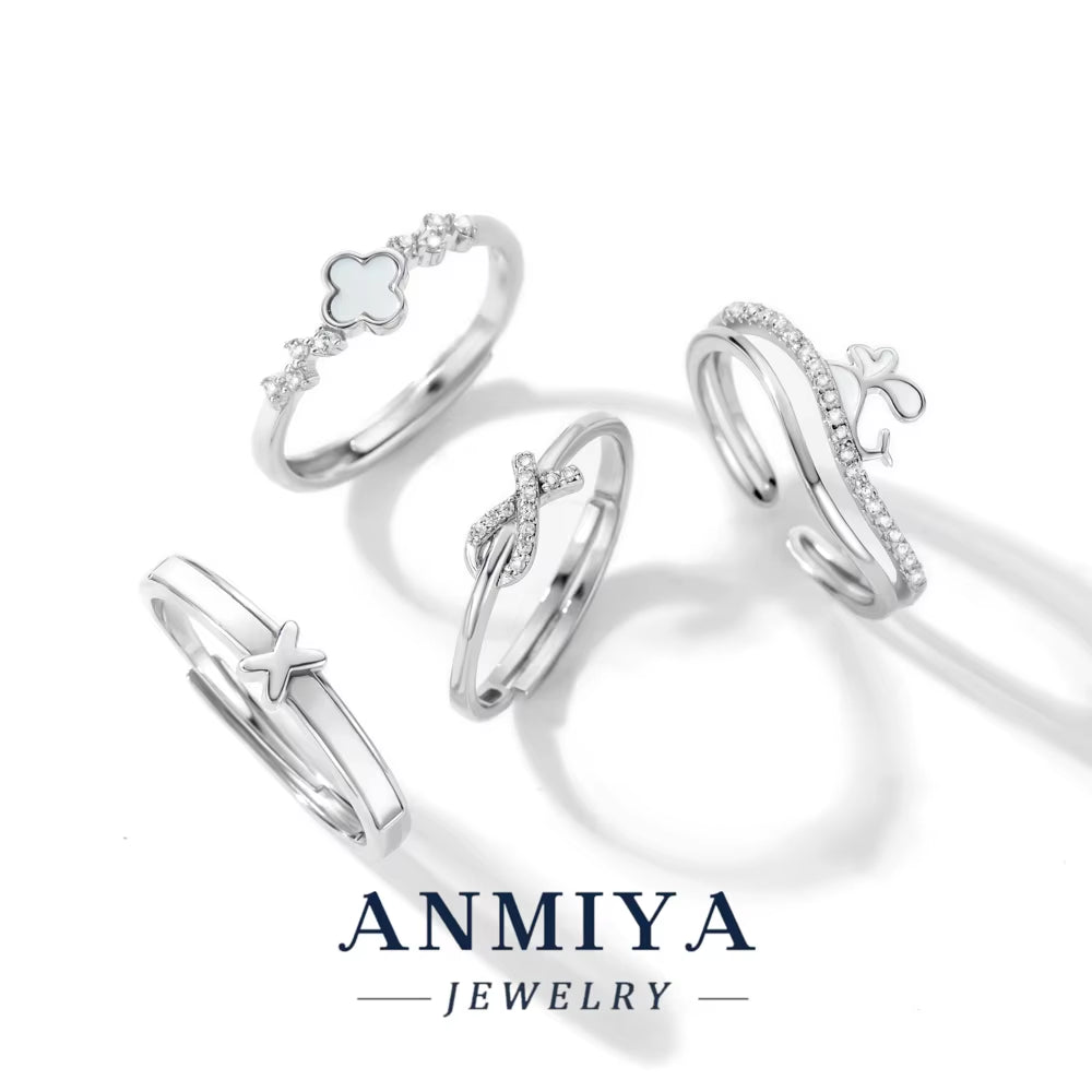 ANMIYA 925 Sterling Silver 18K Gold Plated Cubic Zirconia Clover Ring Twisted Eternity Band Ring for Women