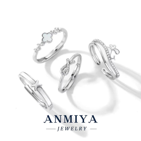 ANMIYA 925 Sterling Silver 18K Gold Plated Cubic Zirconia Clover Ring Twisted Eternity Band Ring for Women