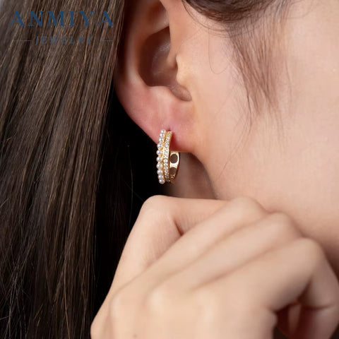 Minimalist Jewelry 18K Gold S925 Sterling Silver Pearl Huggie Hoop Earrings