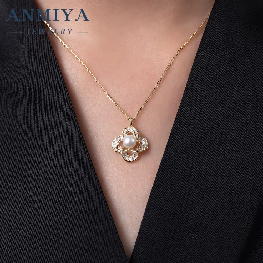 Topsale Fine Pearl 18K Gold Plated Flower Necklace and Earring Jewelry High Quality 925 Sterling Silver Gift Set