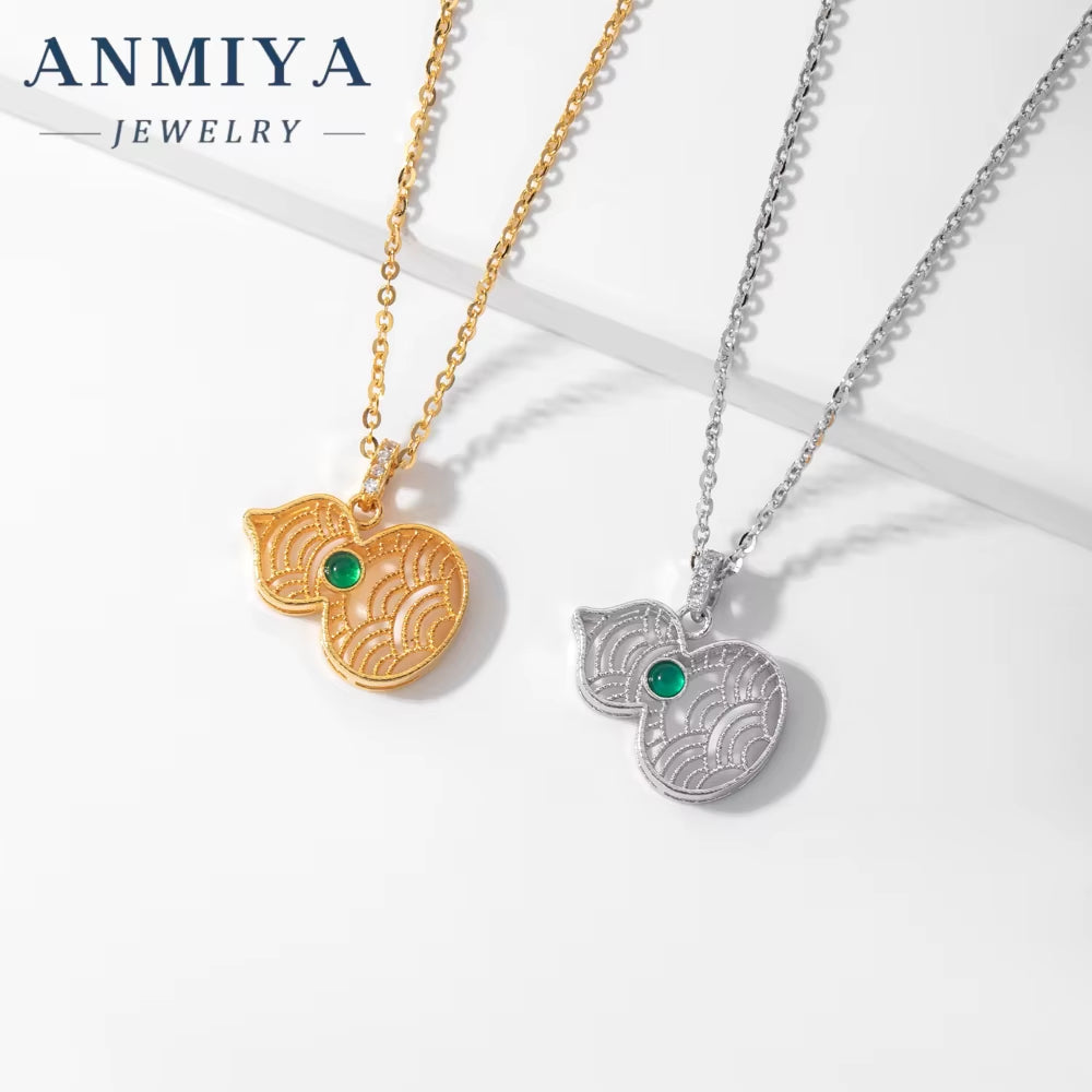 ANMIYA 925 Silver Calabash Shape Women Necklace Set Pearl Diamonds Pendant Necklace Fashion Jewelry for Women