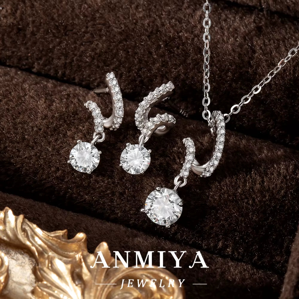 Modern Silver 925 Set Durable Necklace and Earring Sets Minimalist Geometric Line Design Zircon Pendant Accessory for Fashion