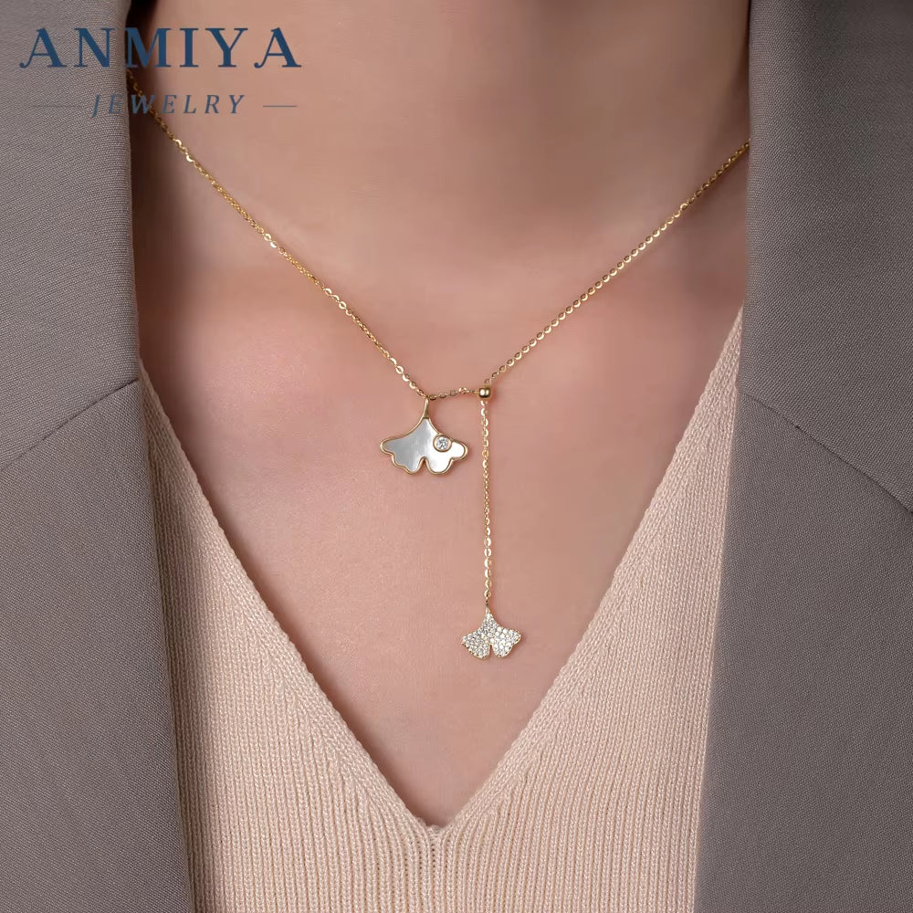 Customizing Jewelry Fashionable Ginkgo Leaf White Shell Necklace Inoxidable 925 Silver Necklace for Women