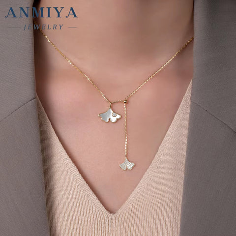 Customizing Jewelry Fashionable Ginkgo Leaf White Shell Necklace Inoxidable 925 Silver Necklace for Women