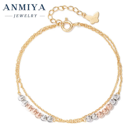 925 Silver Jewelry Layered Clover Bracelet Rose Gold Bead Accents Elegant Mature Style for Luxury Women Jewelry