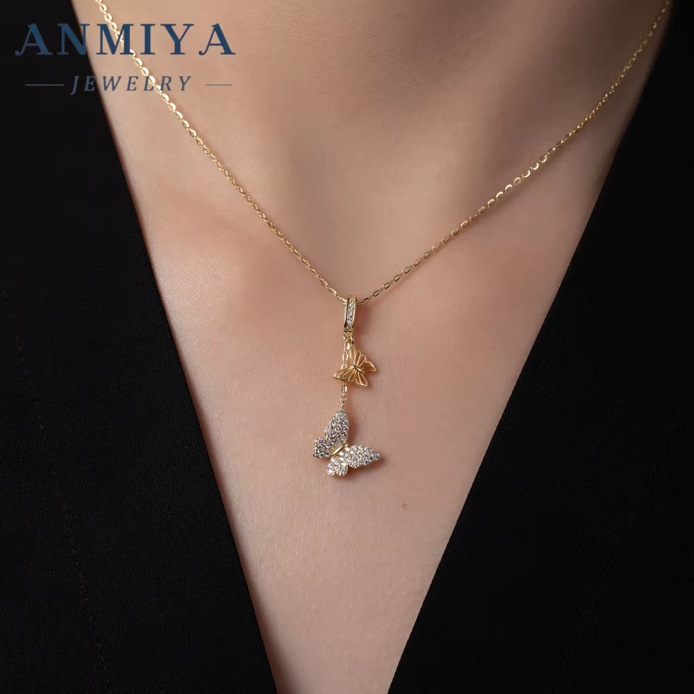 ANMIYA Wholesale 925 Silver Zircon Tassel Butterfly Pendant Necklace for Women & Girls