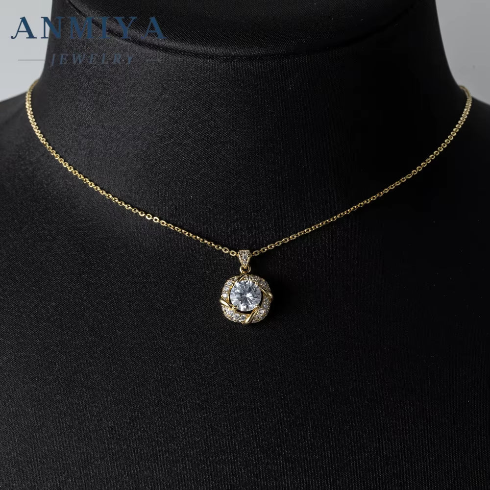 18K Gold Plated Cz Circle Necklace Cubic Zirconia Diamond round Pendant Jewelry Necklace for Women